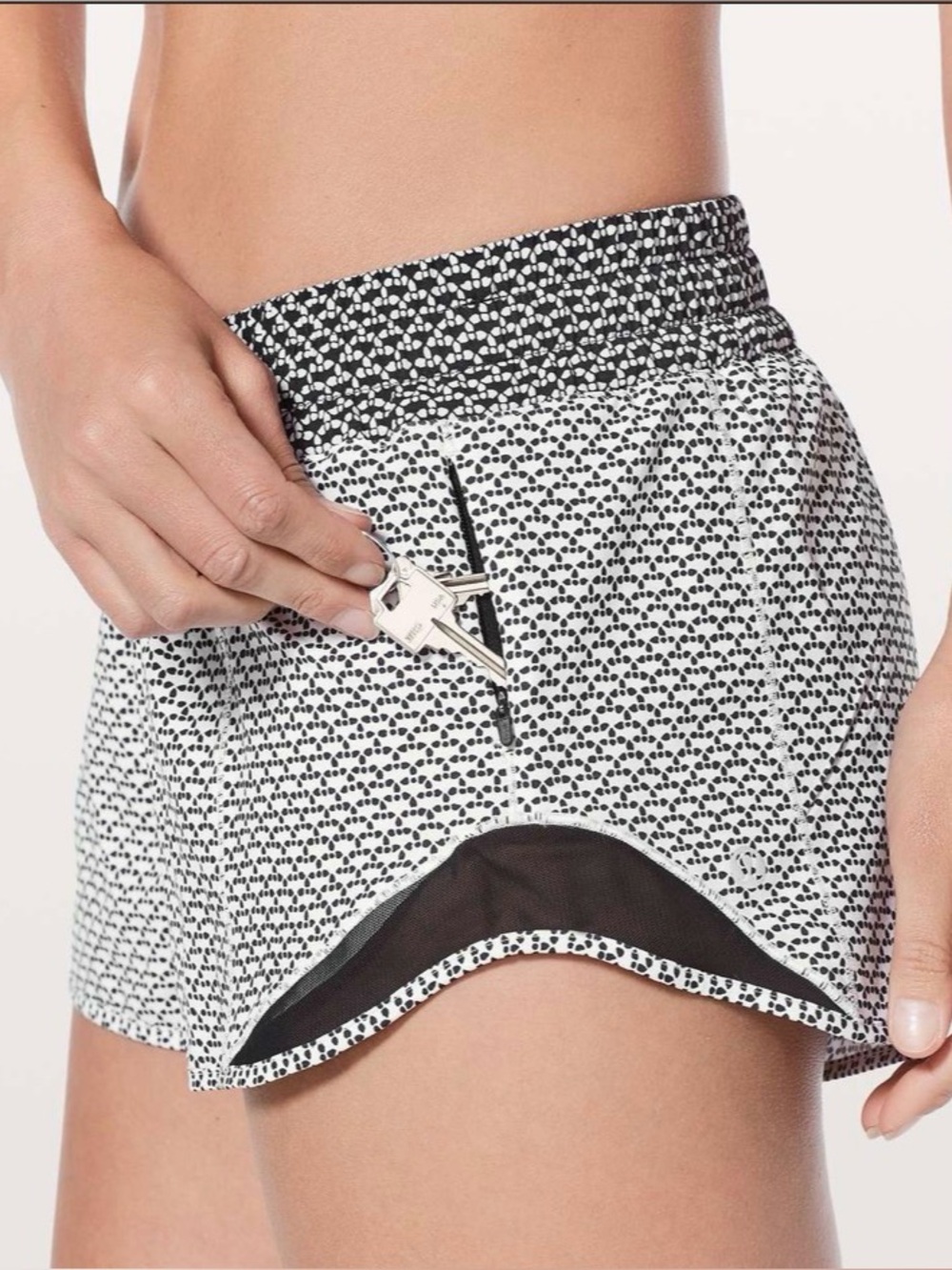 Lululemon Women's Black & White Printed Running Shorts with Mesh Trim